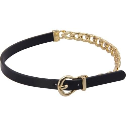 TIMEONLY Korean Fashion Black Color Belt Buckle Chunky Curb Chain Choker Necklaces for Women Lady Necklace Retro Jewelry