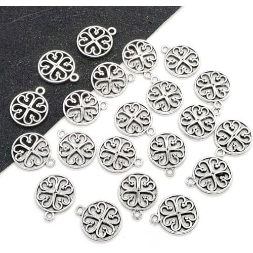 Antique Silver Color, 10PCS Zinc Alloy Round Hollow Heart-shaped Pendant, Jewelry Making Supplies Charms,DIY earring Accessories