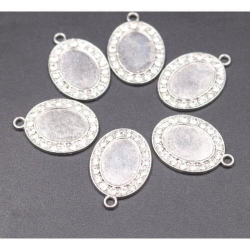 6pcs Silver Plated Handmade Rhinestone Base Pendant Popular Necklace Bracelet Metal Accessories DIY Charms Jewelry Crafts Making
