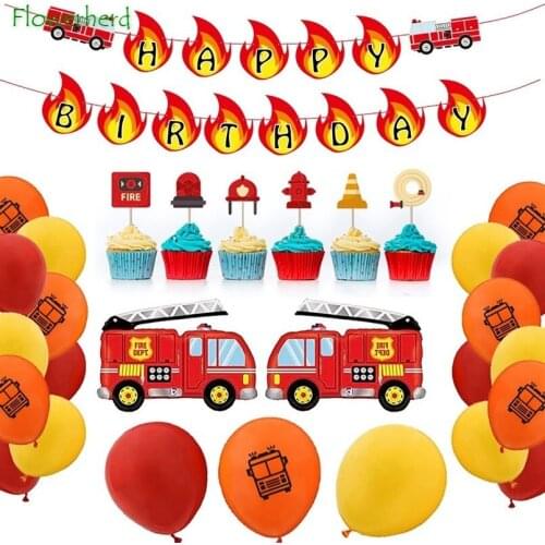 Fire Truck Party Decoration Fireman Firefighter Birthday Party Banner Balloon Decoration