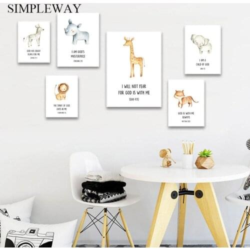 Simplicity Cartoon Animal Lion Giraffe Poster Print Nursery Quotes Art Picture Canvas Wall Painting Nordic Kid Bedroom Decor