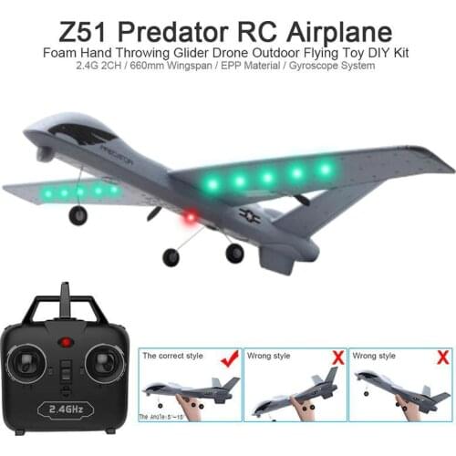 Rc Z51 Remote Control Glider Pterosaur Fixed Wing Uav Led Hand Throwing Military Fixed Wing Remote Control Foam Aircraft