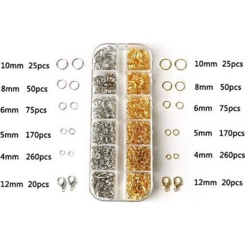 Mixed Gold Rhodium Color 1 Box Jump Rings Split Rings Lobster Clasps Hooks Findings Kit For Jewelry Making DIY Accessories