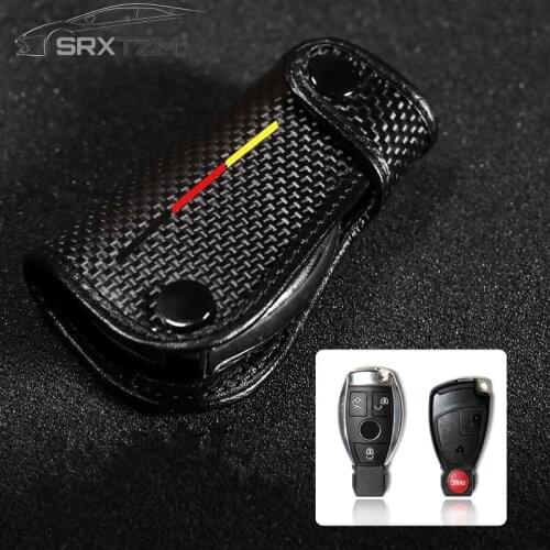 SRXTZM Gift Car Universal Carbon Fiber Leather Key Holder Case Bag Wallet For Mercedes W204 W205 W211 W203 GLA GLK C S E Class