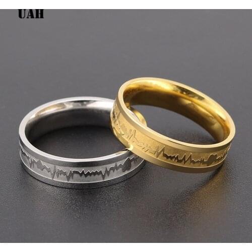 UAH 1Pcs Classic Titanium Steel Ring Electrocardiogram Wave heartbeat Ring Wedding Couples Rings Bijouterie for Man Woman Gift