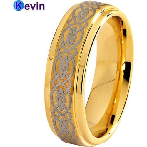 Tungsten Wedding Bands For Men And Women Yellow Gold 6MM With Brush Finish Step Edges