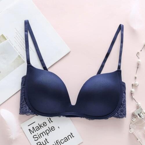 W Type Without Steel Ring Gathered Bra Fashion New Solid Color Smooth Sexy Lace Bra