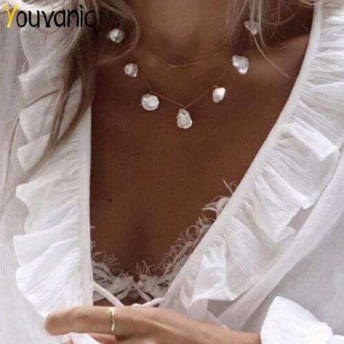 Youvanic Boho Simulated Pearl Pendant Choker Necklace For Women Layered Clavicle Chain Necklace Fashion On Neck Jewelry 2435