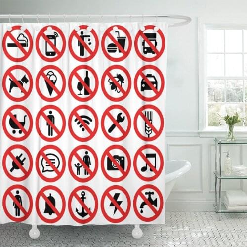 Forbidden of Prohibited No Stop Sign Ban Not Abstain Shower Curtain Polyester 60 x 72 inches Set with Hooks