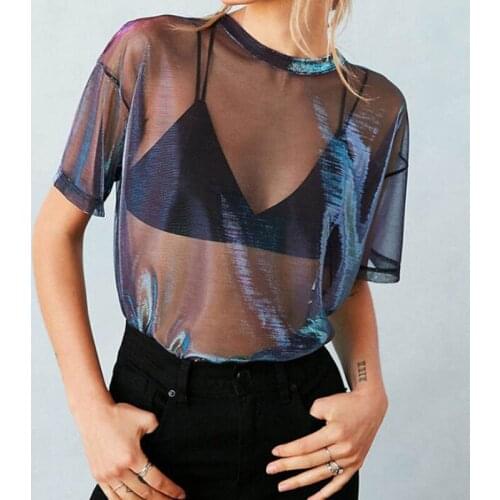 Women Summer Cute Transparent TShirt Casual T-shirt Mesh Sheer Tops T Shirt