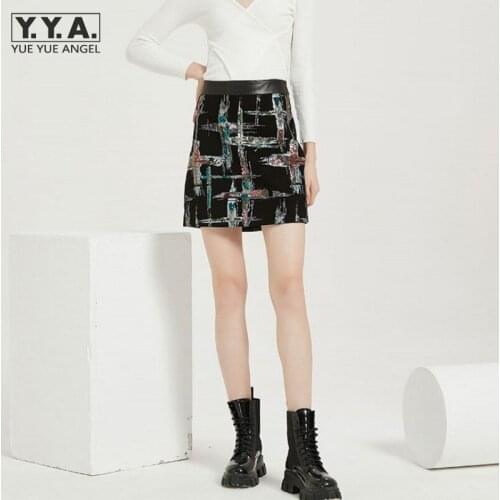 Sexy Ladies High Waist Mini Skirt Luxury Sheepskin Genuine Leather Wrap Skirts Women Slim Fit Embroidery Shiny Sequined Skirt