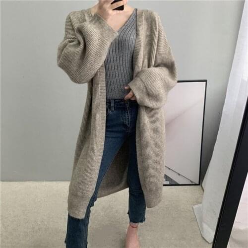 Long Sweater Cardigan Women New Spring and Autumn Women Solid Color Loose Long-sleeve Knit Coat Female NS1375