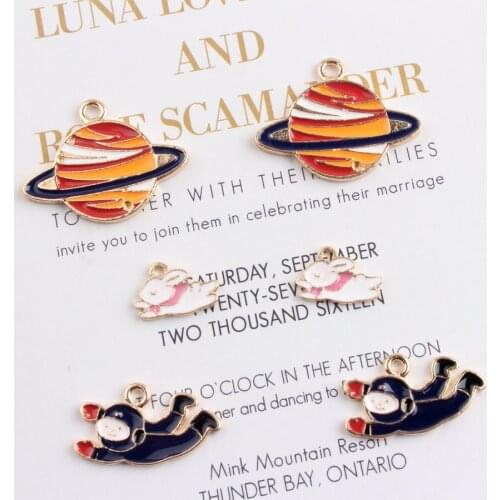 10pcs Fashion diy enamel satellite Astronaut charms for bracelet, handmade gold metal alloy bunny pendants dangle jewelry making