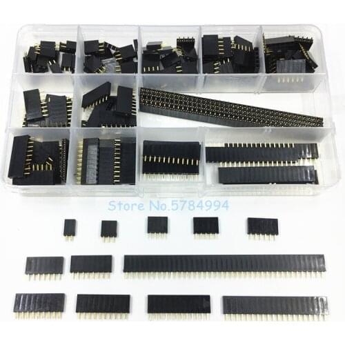 155pcs/box 2.54mm single row pin socket Female Header connector 1*2P/3/4/5/6/7/8/9/10/12/20/40pin PCB board combination Kit