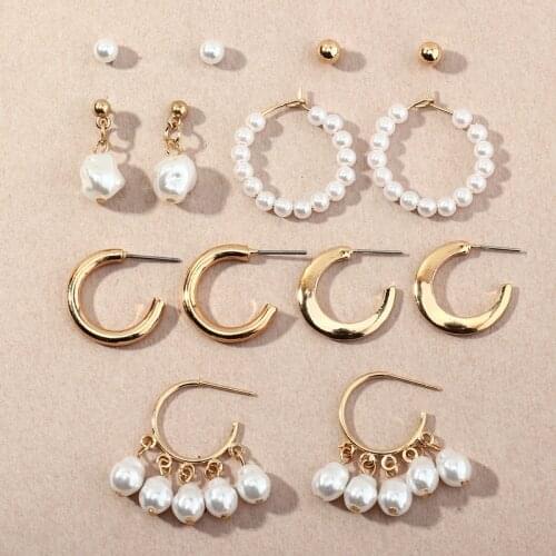 2021 7 Pairs/set Trendy Imitation Pearl Stud Earrings Set for Women Fashion Statement C-shaped Earrings Wedding Jewelry Gift