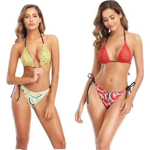 2021 New Micro Bikinis Swimwear Women Print Leopard Striped Lace Thong Mini Bikini Set Low Waist Sexy Backless Mujer Swimsuit