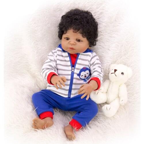 22'' reborn bebe bonecas handmade Lifelike African baby dolls full body vinyl silicone black skin kids toys gifts