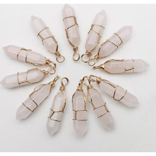 24pc Natural stone Roses Quartz Winding Gold color metal necklace pendant for jewelry making Fashion accessories wholesale