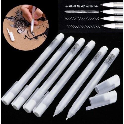 6pcs White Paint Markers Highlighting Pen Drawing Coloring Sketching Art Pens Writting Drawing Art Supplies