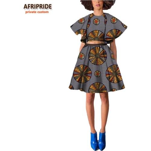African 2 Piece Set for Women Dashiki Tops and Ankara Skirt Short Sleeve Blouse Mini Skirt Party Plus Size AFRIPRIDE A722642