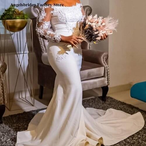 ANGELSBRIDP Chiffon Mermaid Wedding Dresses Short Sleeves 2021 Vestidos De Novia V-Neck Appliques Bridal Gown Wedding Gowns