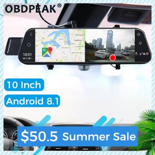 OBDPEAK Car DVR 10" Stream Media 4G Android 8.1 1080P WIFI ADAS Dash Cam Camera Car Camera Recorder Dvr Dashcam GPS Navigation