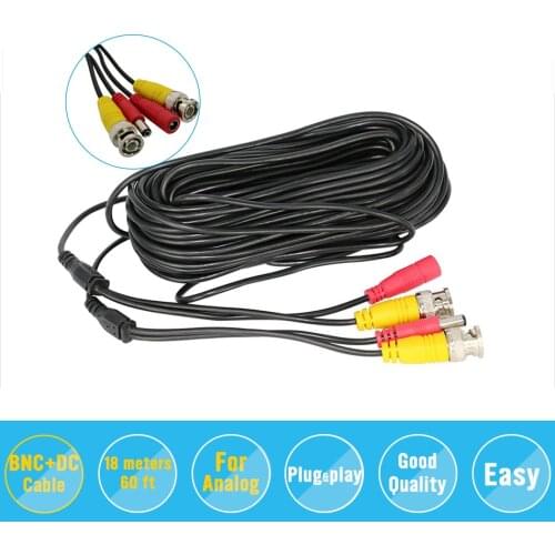 BNC Video Power Siamese Cable 59ft 18m for Analog AHD CVI CCTV Surveillance Camera DVR Kit
