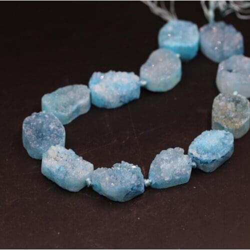 Natural Quartz Geode Drusy Slab Beads,12pcs/strand Blue Roug Agates Crystal Cluster Druzy Slice Nugget Pendants Jewelry Making