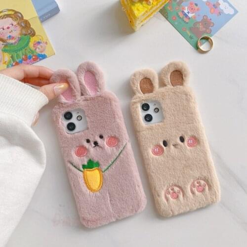 Cute Cartoon Rabbit Carrot Backpack Bear Case for Honor V40 V30 30 20 9X Pro 10 9 Lite 30S 9A 9C 20i 10i 8X 8C 8S Fur Cover