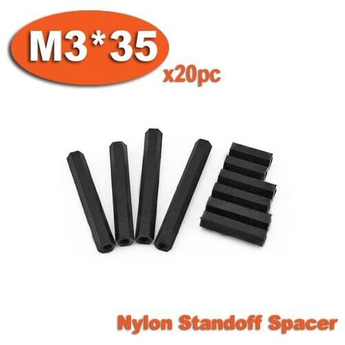 20pcs M3 x 35mm Black Plastic Nylon Hexagon Hex Female Thread Nuts Standoff Spacer Pillars