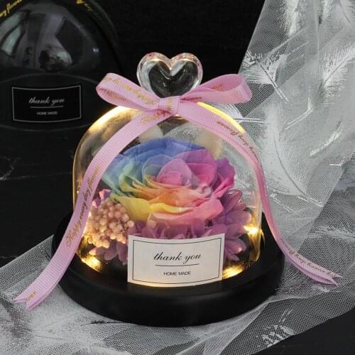 Exclusive Rose in Glass Dome with Lights Real Eternal Rose Beauty And The Beast Preserved Rosevalentines day gift home decor
