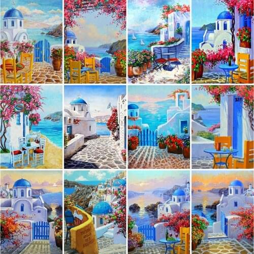 Evershine 5D DIY Diamond Embroidery Seaside Building Rhinestone Art Diamond Painting Town Landscape Cross Stitch Kit Home Decor