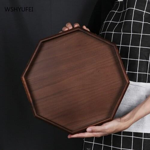 European-style walnut tray solid wood dinner plate living room household cake tea cup exquisite storage fruit wooden tea tray