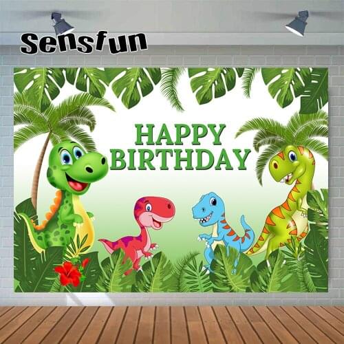 Cartoon Jurassic Dinosaur Party Backdrops For Photo Studio Green Leaves Boys 1st Birthday Photgraphy Background Custom Photocall