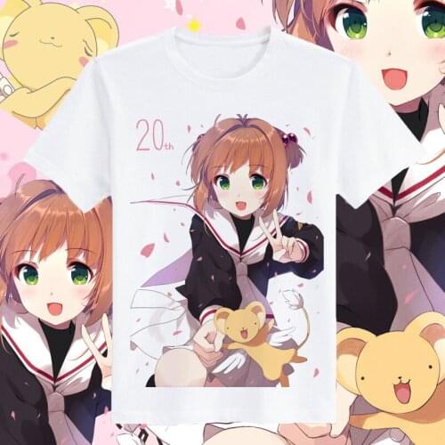 Kinomoto Sakura Cosplay T Shirt Japanese Anime Cardcaptor Sakura Summer T-Shirt Cartoon Short Sleeves Top Tee Cosplay Costume
