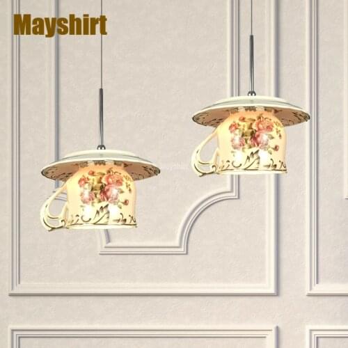 Rose Flower Ceramic Cup Led Pendant Lights Modern Living Room Kitchen Hanging Lamps Art Deco Cafe Dinning Room Light Fixtures