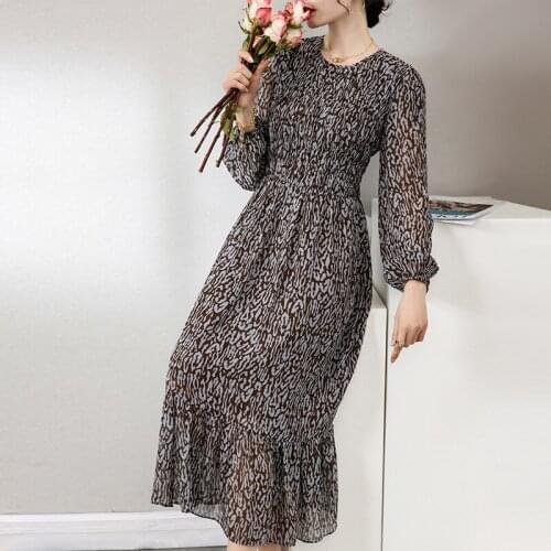 Coffee Leopard Floral Silk Dresses Women Fashion 2021 Summer Long Casual Sexy Office Work Daily Dress Plus Size Slim Fit A Line