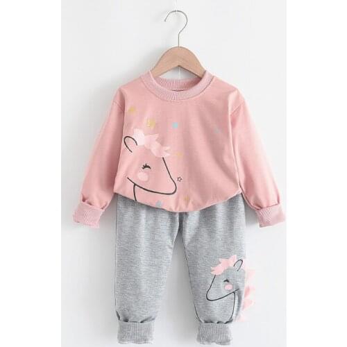 Girls Sets 2021 New Spring Autumn Children Clothing Baby Cartoon Cute Outfits Long Sleeve Tracksuits 1-5 Years Kids Clothes Suit