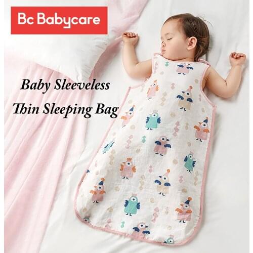 BC Babycare Baby Soft Cotton Swaddle Blanket Wrap Sleeveless Buckle Split Leg Sleeping Bags Animals Print Newborn Unisex Clothes