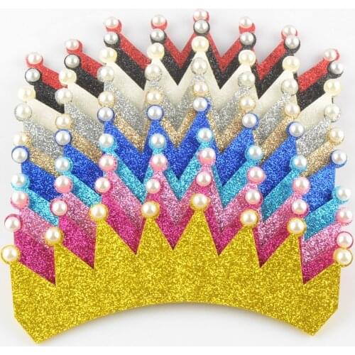 120pcs/lot 10 Color 3.8" Princess Glitter Felt Crown with Pearl Unfinished DIY Colourful Crowns Girls Hair Accessories GC06