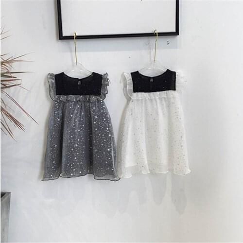 Girl summer new lace dress Girl lace princess dress Girl cool starry sky dress Girls Sleeveless Simple Fashion Dress