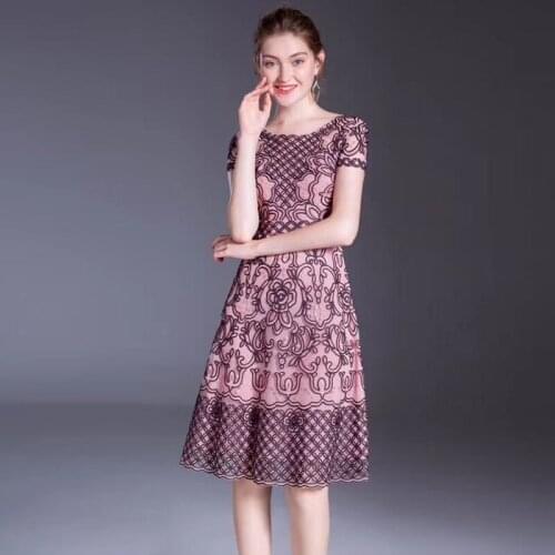 Summer Plus Size Spring 2021 Runway Fashion Designer Flower Embroidery Slim Knee-Length Party Holiday Dress XXL