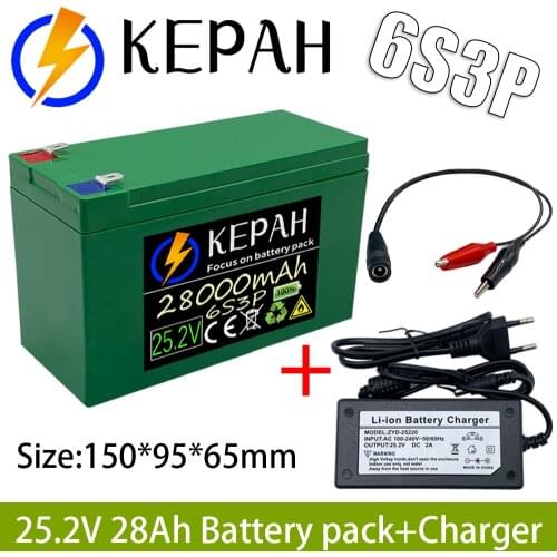 Batterie Lithium-ion 6s3p 24V 28ah 18650, 25.2v 28000mAh pour velo electrique, avec chargeur