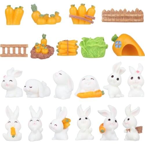 Miniature Rabbit Figurine Mini Carrot House Resin Bunny Statue Micro Landscape Garden Cartoon Animal Car Ornament Accessories