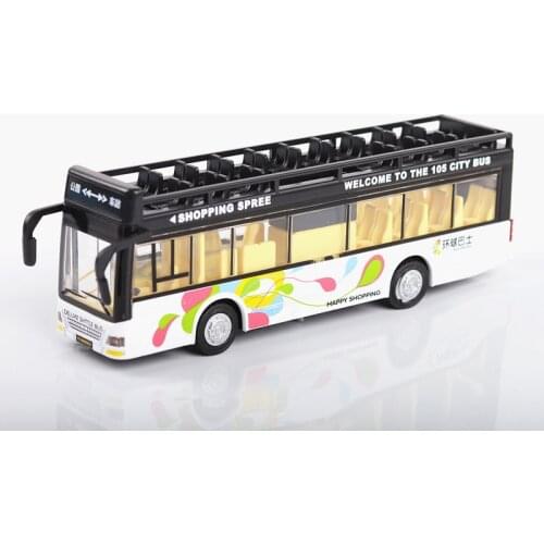 Simulation Of Double Deck Open Air Bus Model Music Light Return Force Alloy Toy Car Model Boys Birthday Christmas Gift White