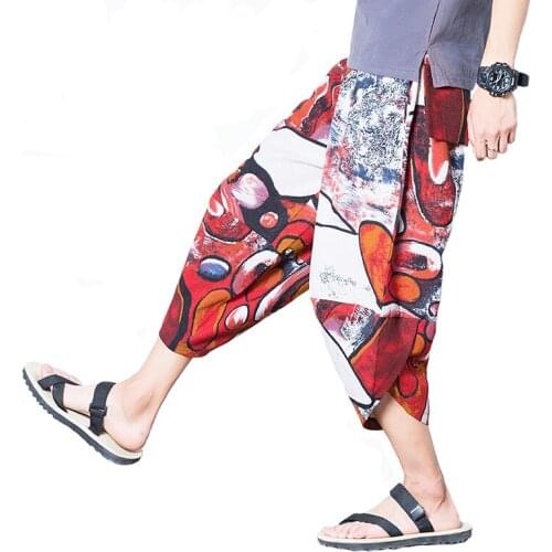 5XL Mens Wild Crotch Harem Pants Summer Baggy Trousers Plus Size Male Wild-Leg Loose Pants Drawstring