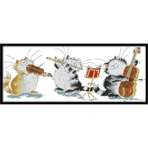 Animals playing music cartoon pattern chinese embroidery Cross Stitch Kit bordado cruz decoration animal crossing Needlework set