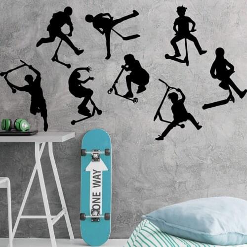 Set Of 8 Stunt Scooter Wall Stickers Boy Room Kids Room Posters Bicycle Sport Wall Decal Bedroom Vinyl Decoration Wallpaper
