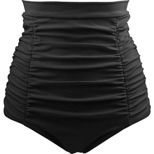 2021 European and American new swimming pool high waist swimming trunks stretch folds retro bikini bottoms beach swimming trunks