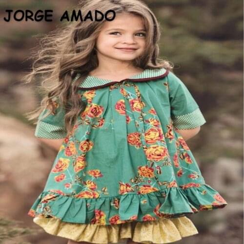 2021 New Summer Teenager Girls Dress Peter Pan Collar Floral Ruffles Dresses Cute Style Children Fashion Clothes E65